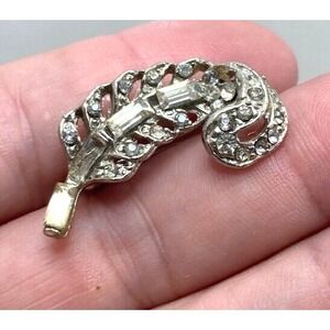 Vintage 1930s Estate‎ Rhinestone Silver Tone Leaf Brooch